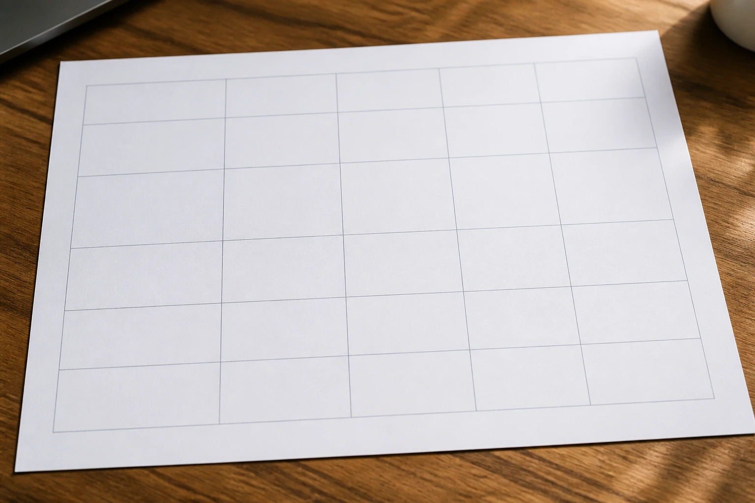 Blank grid sheet on a desk suggesting cost breakdown
