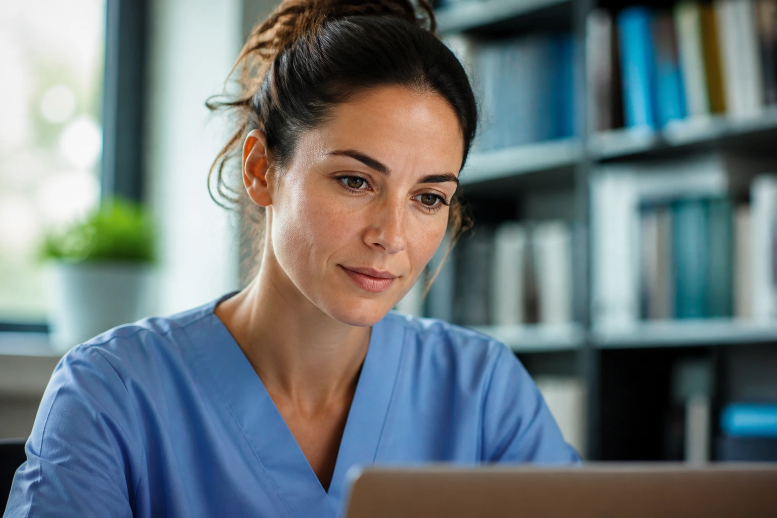 Close-up of an OT preparing HCPC registration in a clinical setting.