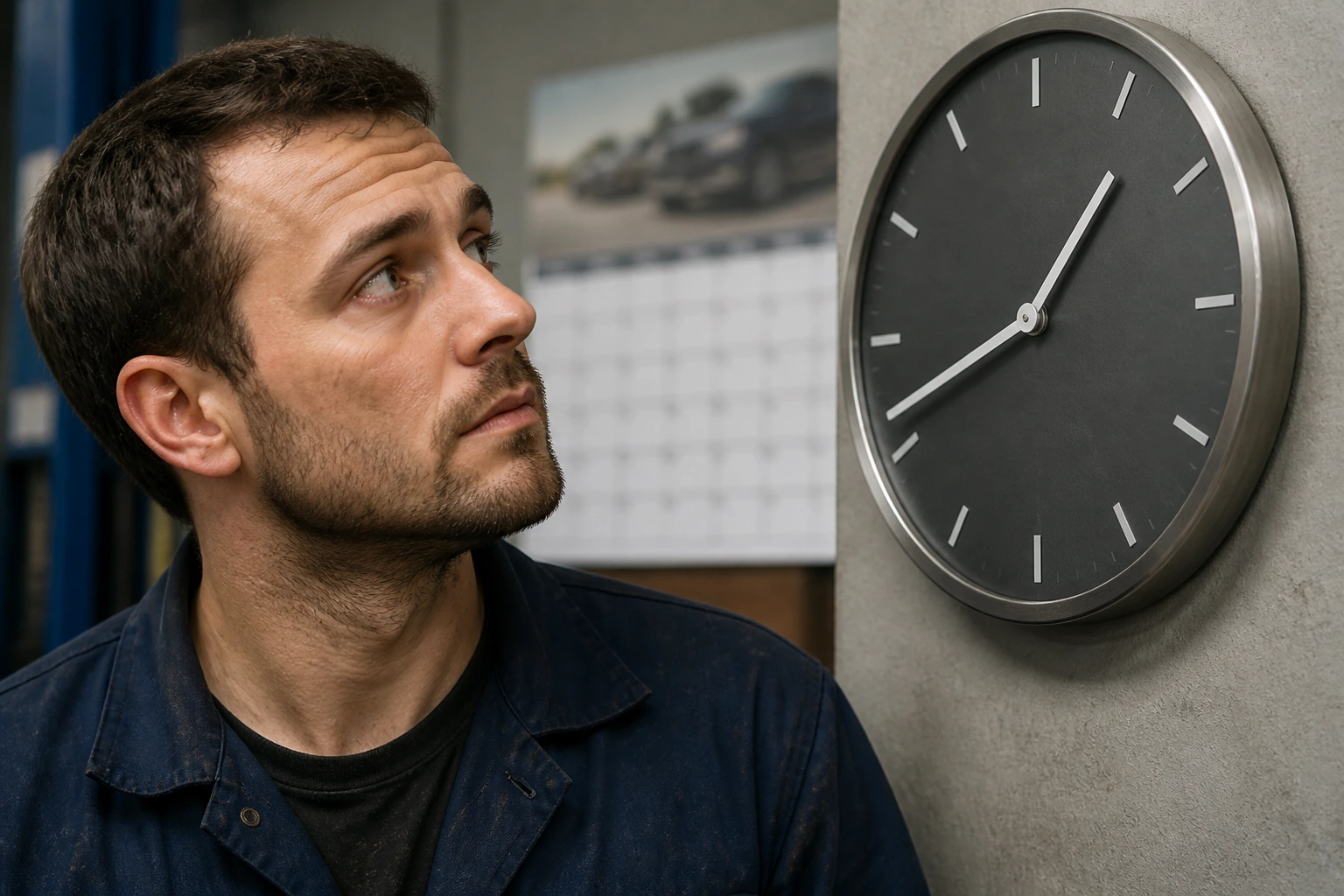 Mechanic looking at a clock, illustrating immigration timeline