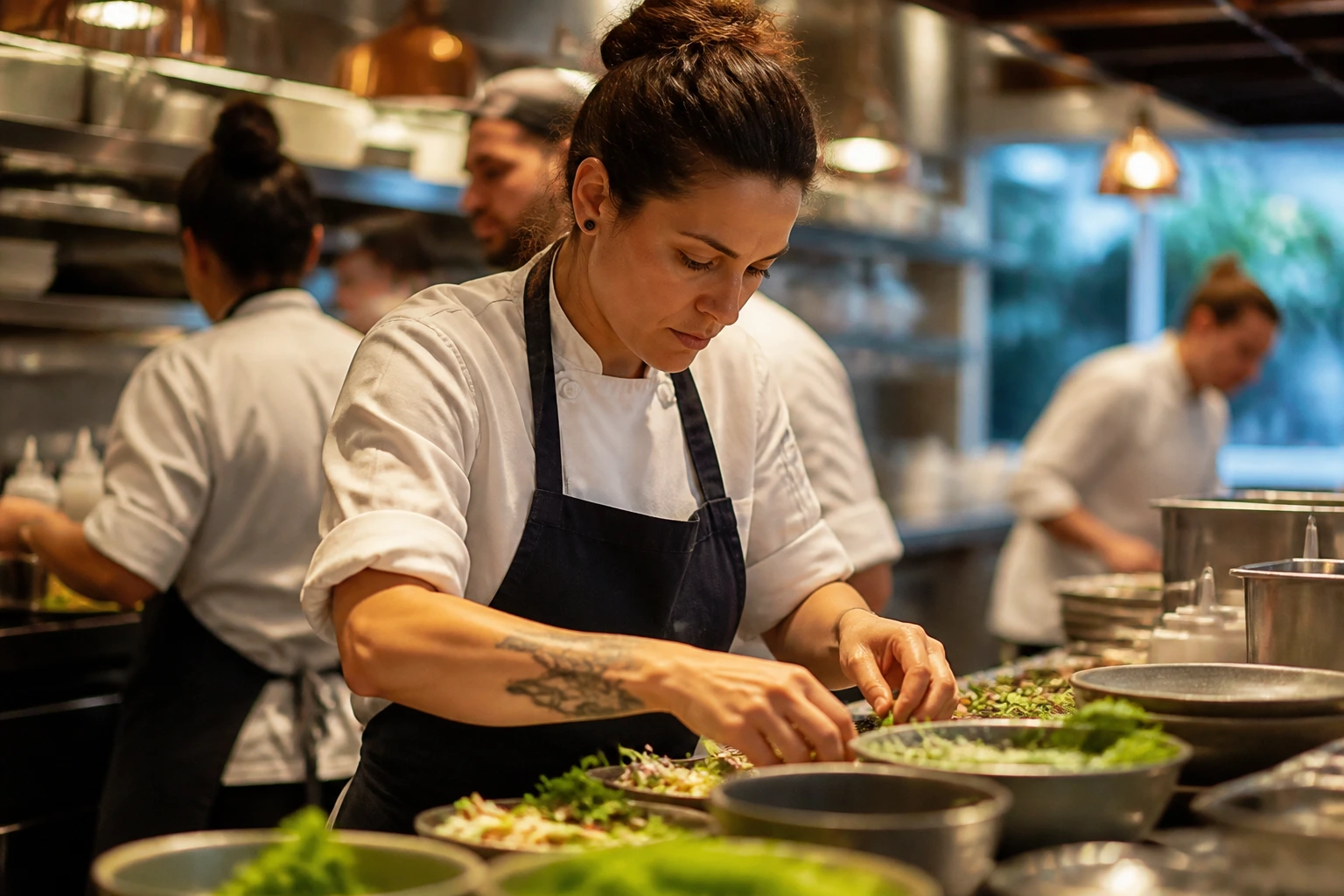 Chef in a bustling Australian kitchen showcasing culture