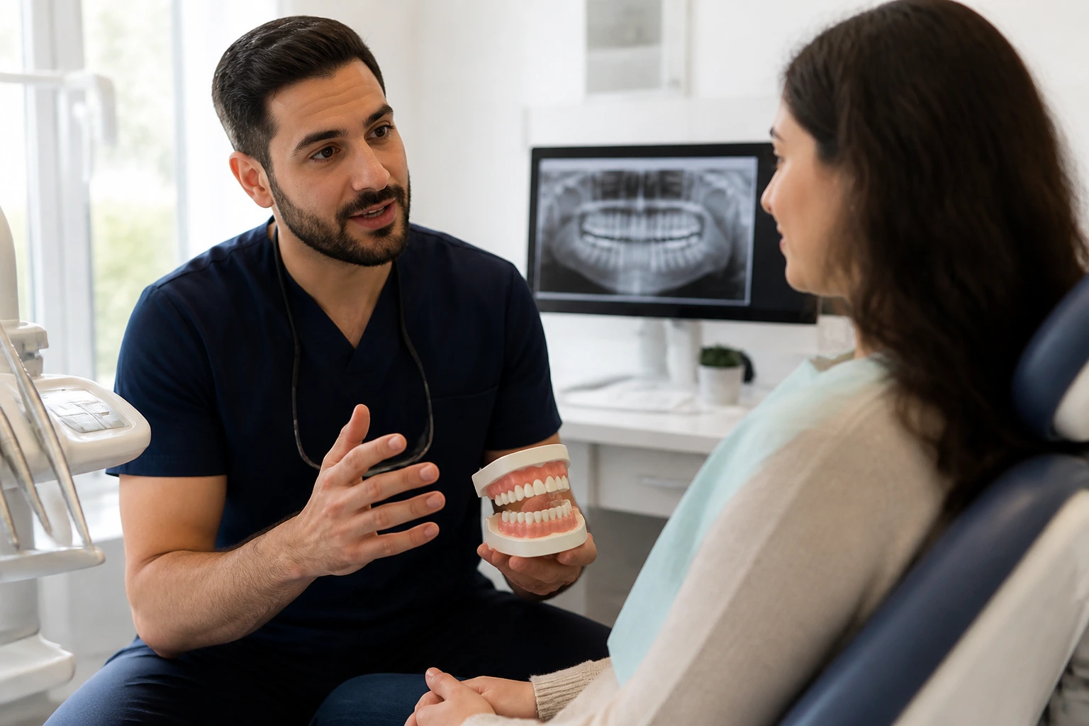 Dentist engaging with patient in private practice to build trust