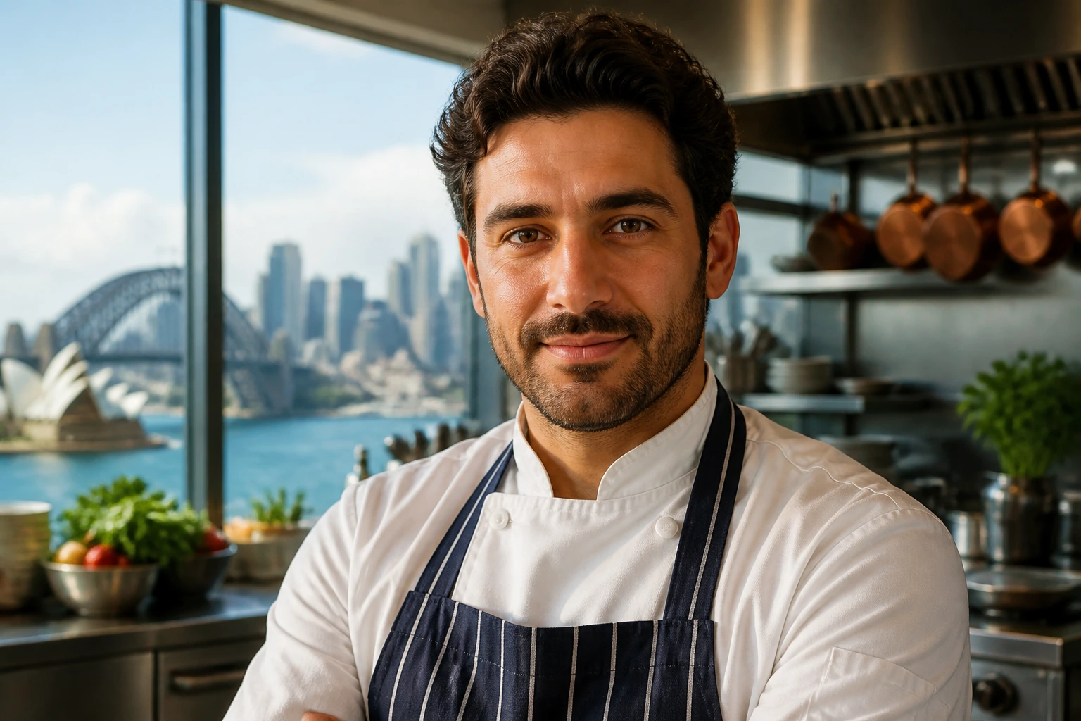 Portrait of a confident chef in a modern kitchen suggesting a pathway to permanent residency