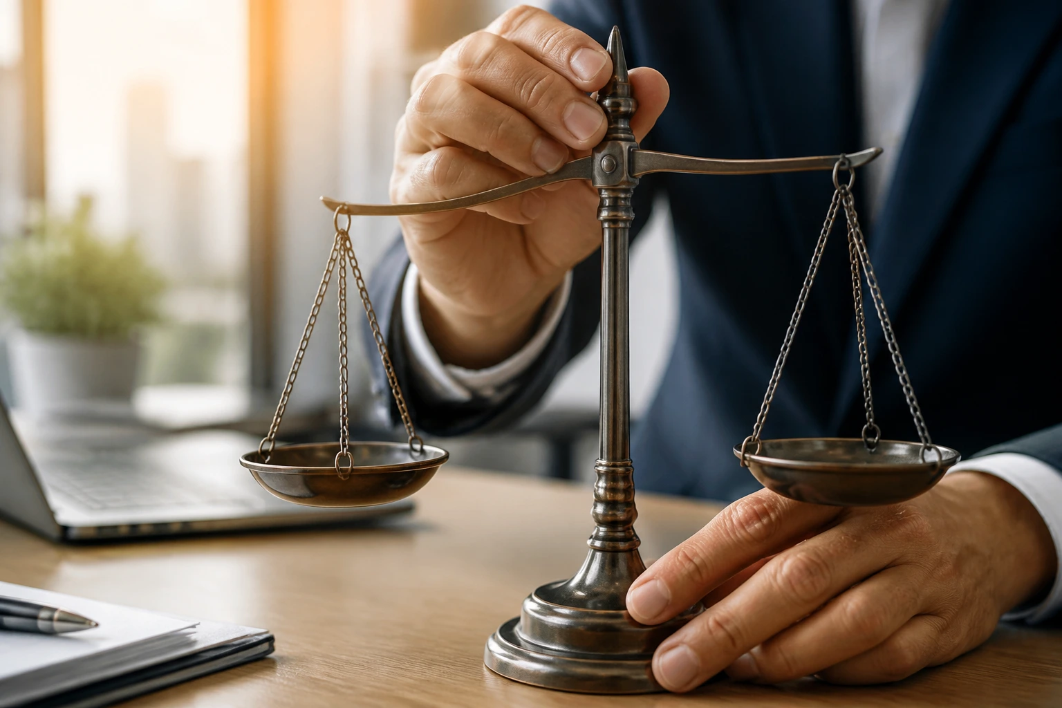 Close-up of hands balancing a scale to symbolize pros and cons in Australian visa sponsorship decisions