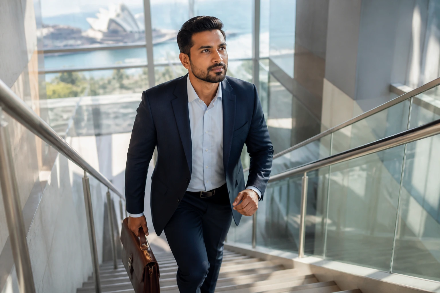Professional ascending stairs representing a step-by-step sponsorship plan