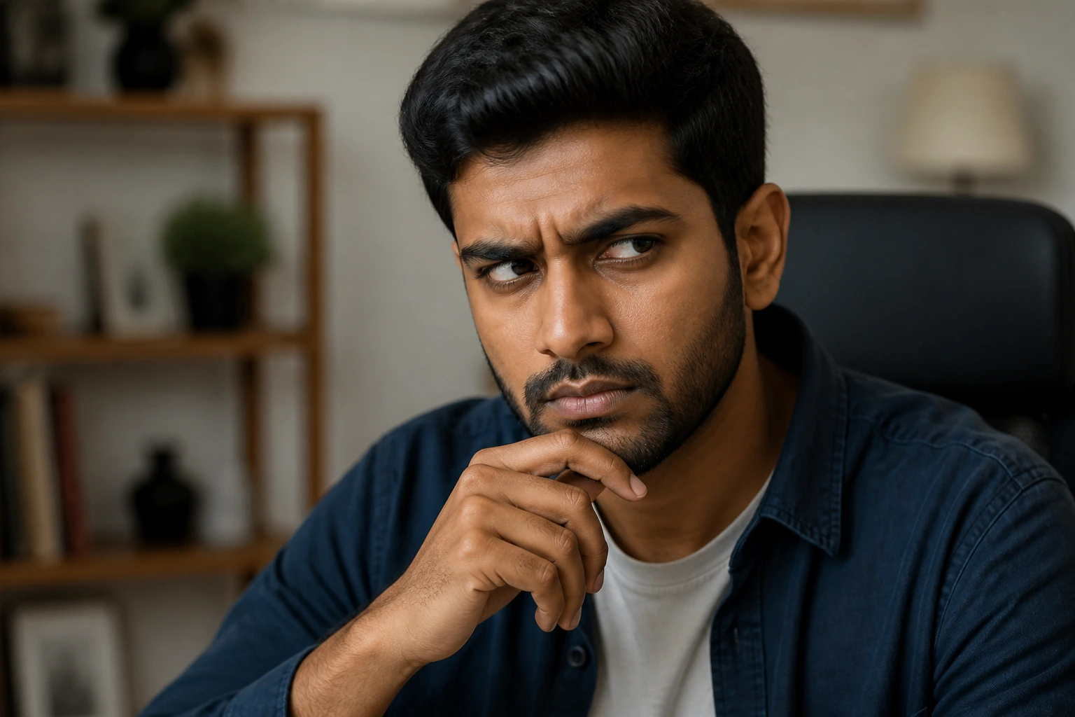 Portrait of a cautious person highlighting visa scam awareness