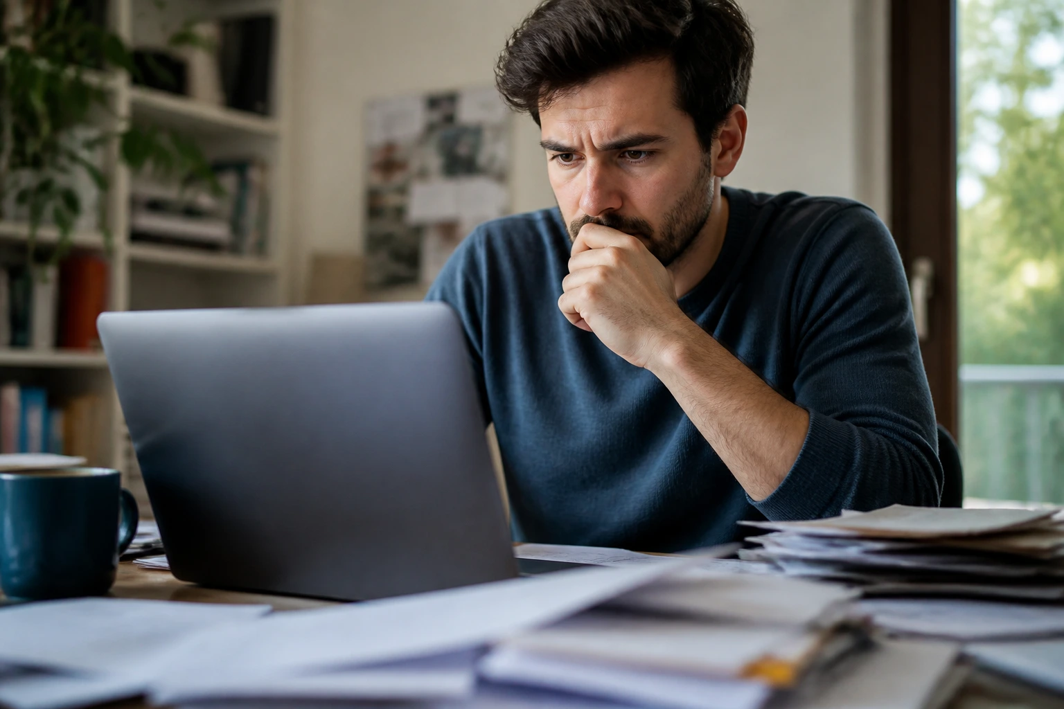 Person warning about visa sponsorship scams in home office